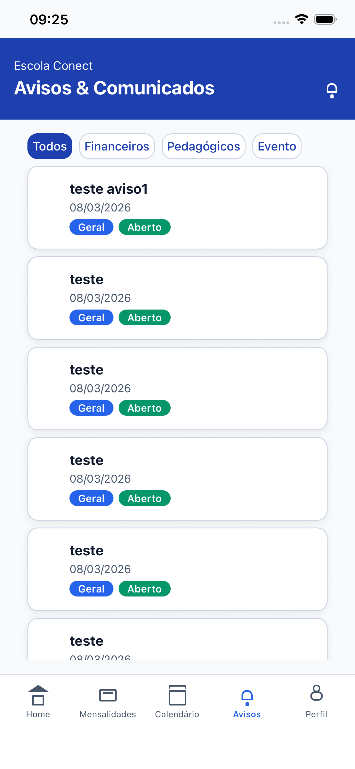 Avisos e comunicados